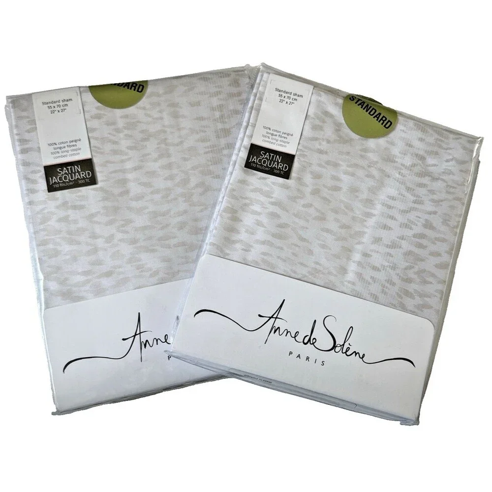 Anne De Solene Caractere Standard Shams Set of 2 Satin Jacquard Cotton Beige